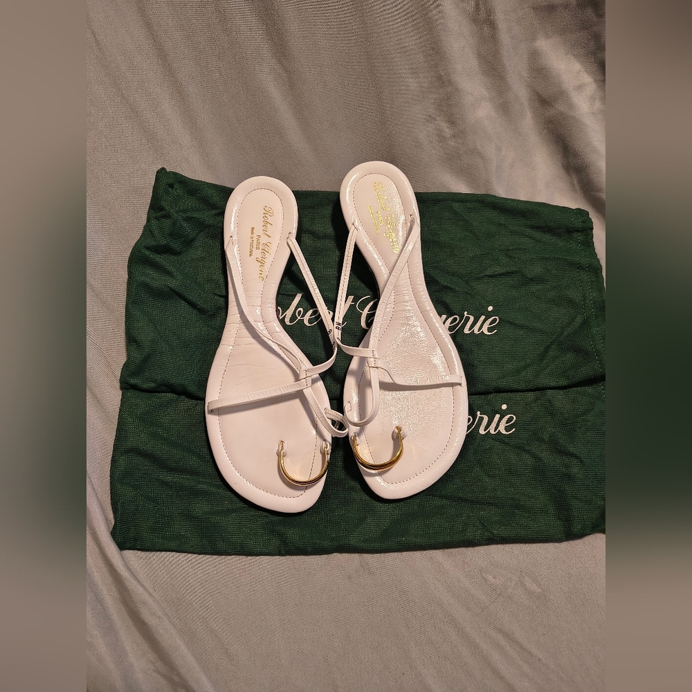 Robert Clergerie White Sandals with Gold Accents